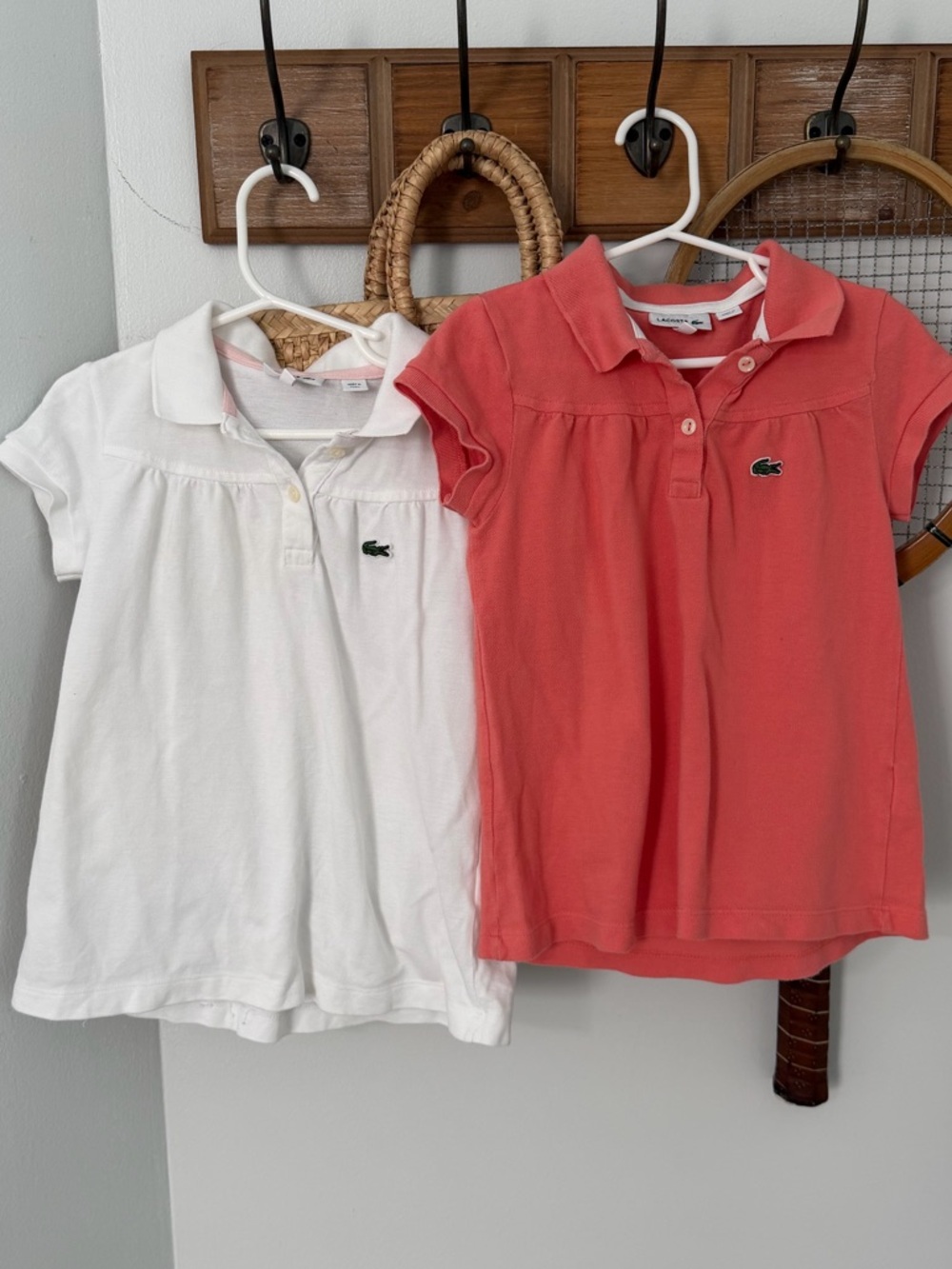 Lacoste Girls size 8 Polo Tops size 8 one White and one Coral Pink